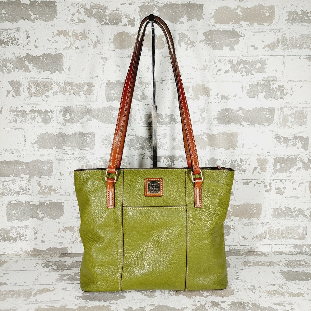 Dooney & Bourke Olive Green Leather Shoulder Bag with Brown Handles